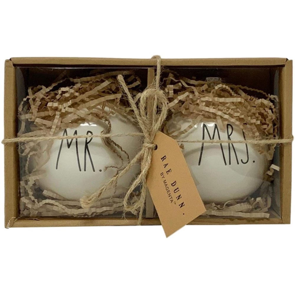 Rae Dunn Mr and Mrs ornaments